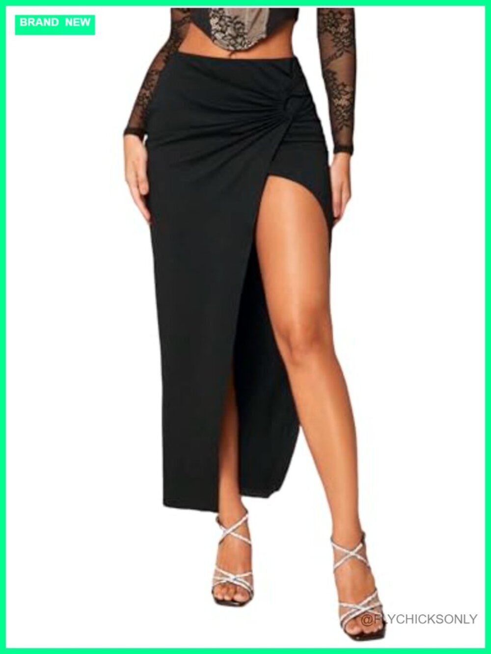 High Slit Asymmetrical Maxi Skirt High Waisted Twist Front Long Skirt
